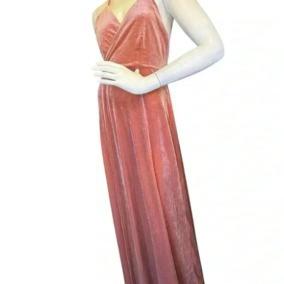 Lulus whimsical romance pink velvet faux-wrap maxi dress slits size medium.#67 - Picture 4 of 12